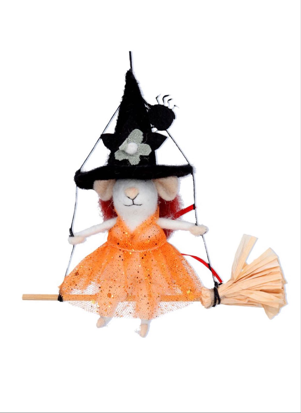 Halloween Mouse Witch on Swing
