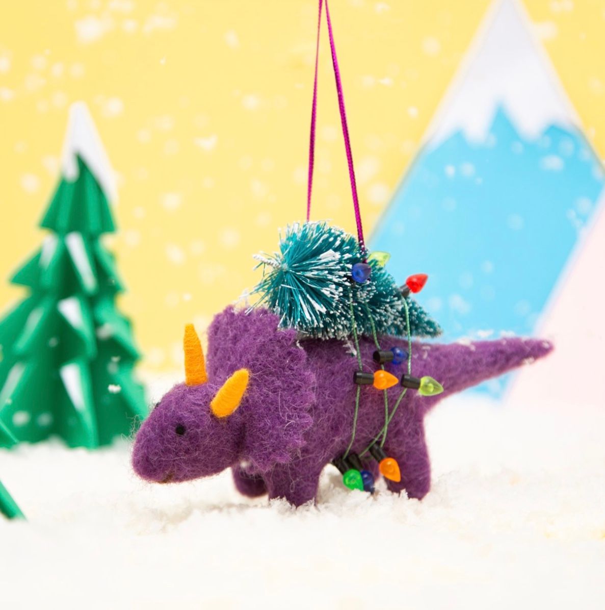 Felt Dinosaur with tree Tinsel & Tartan