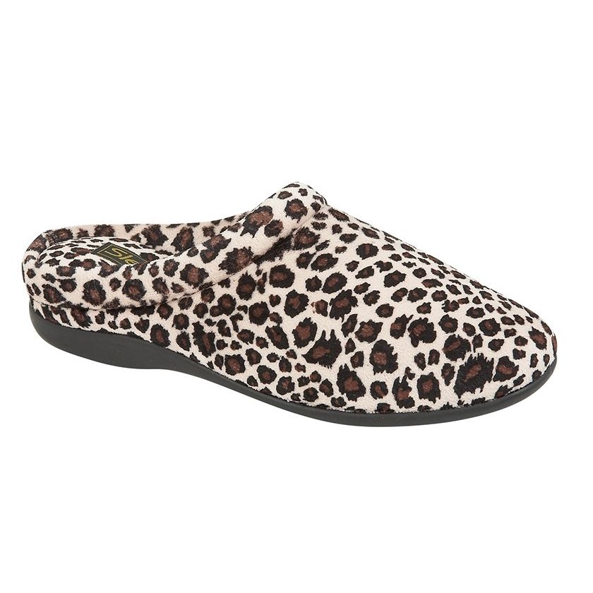 Ladies Leopard Print Mule Slippers R Rhodes &amp; Son