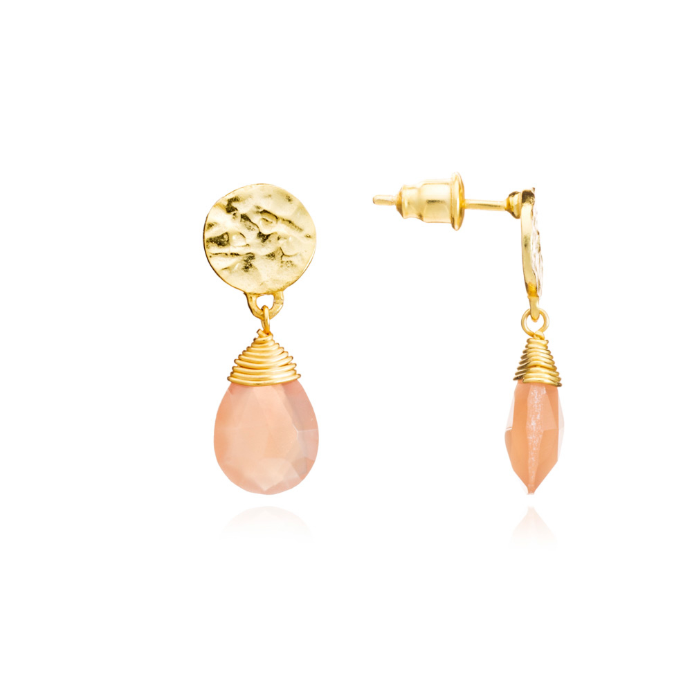 Azuni Earrings - Kate Drop Gold Plate Peach Moonstone