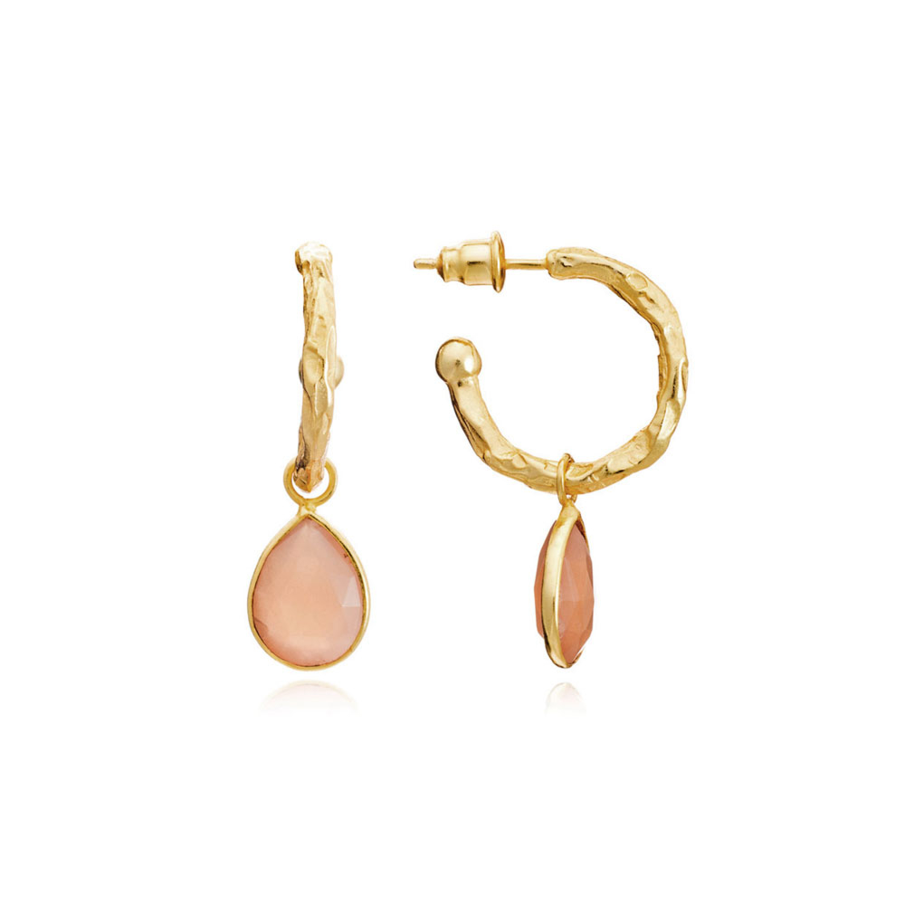 Azuni Earrings - Marina Hoops Gold Plate with Peach Moonstone