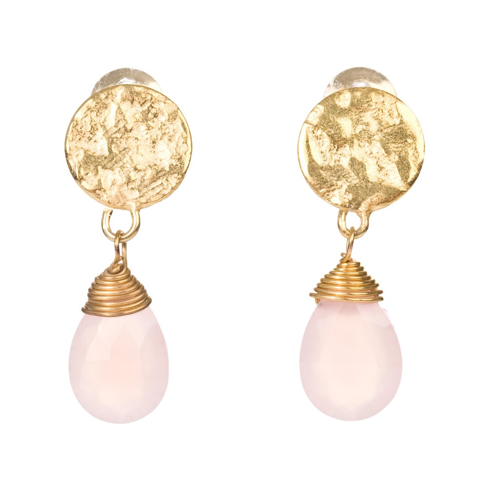 Azuni Earrings - Kate Drop Gold Plate Pink Chalcedony 