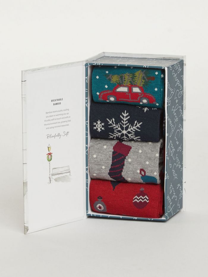 Mens Socks Thought Festive - Christmas Four Pairs in Gift Box