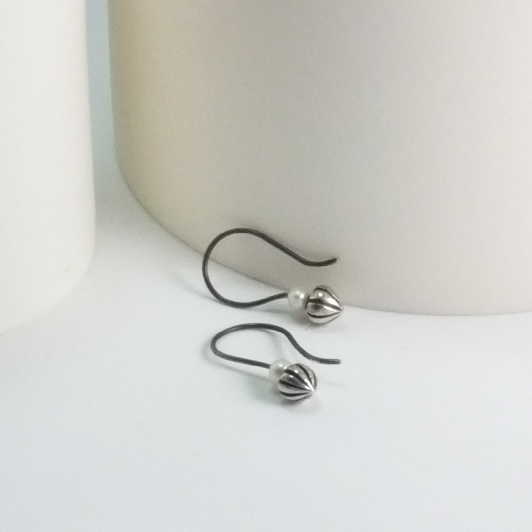 Tiny Pod Hook Earrings: white pearl.    