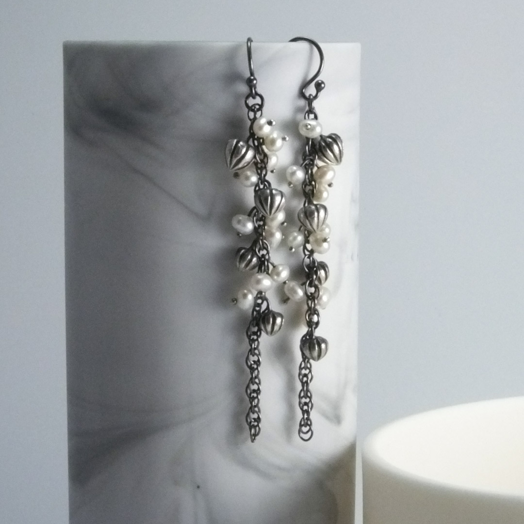 Pod Cascade Earrings: White Pearls