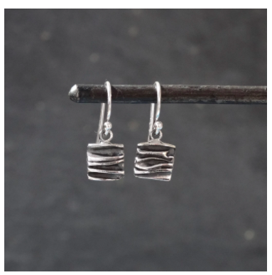 Textured Silver Square Drop Earrings