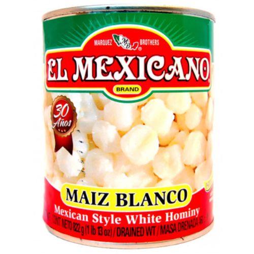 El Mexicano Hominy White Maize Kernels 822g