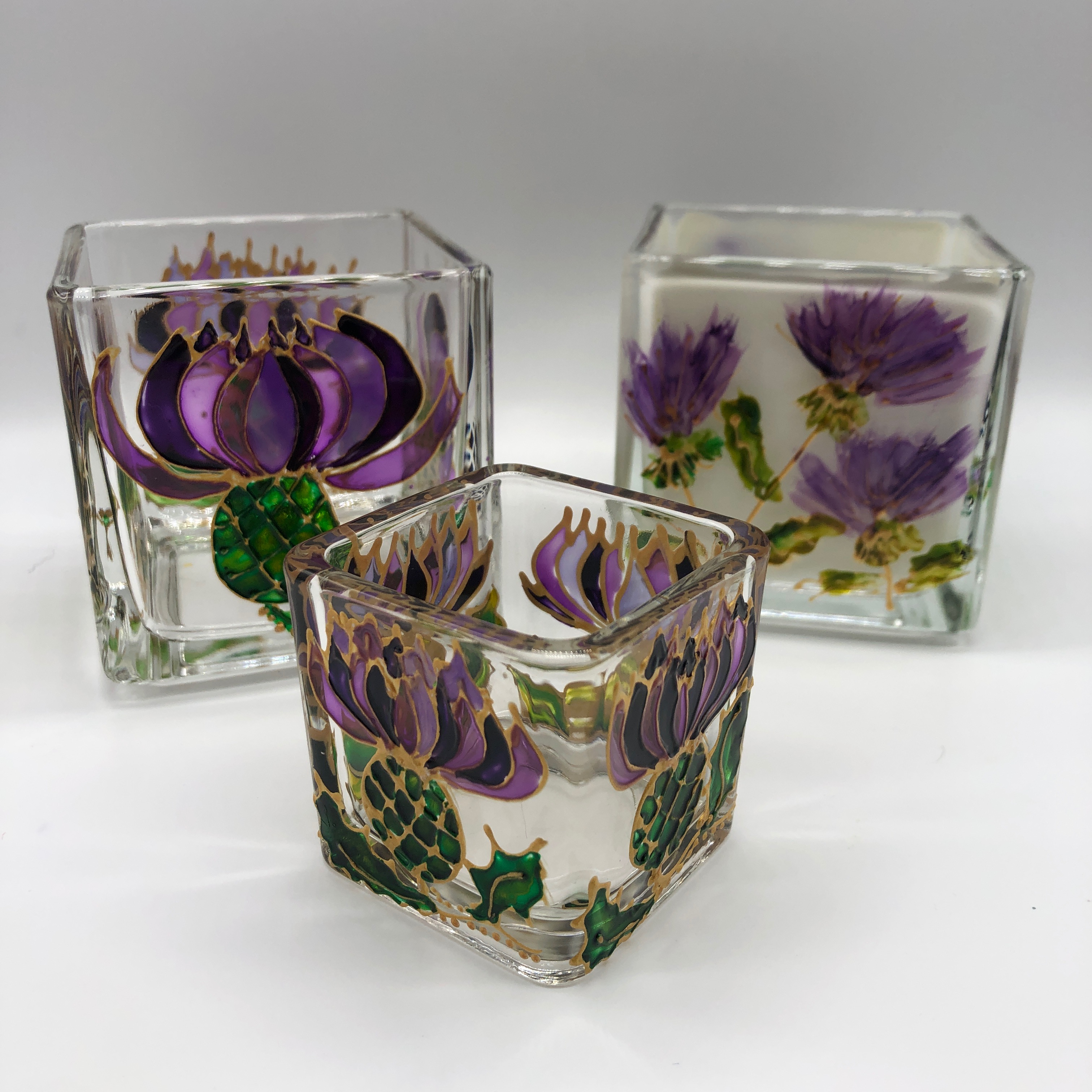 Hand Painted Glass Candle Holders 