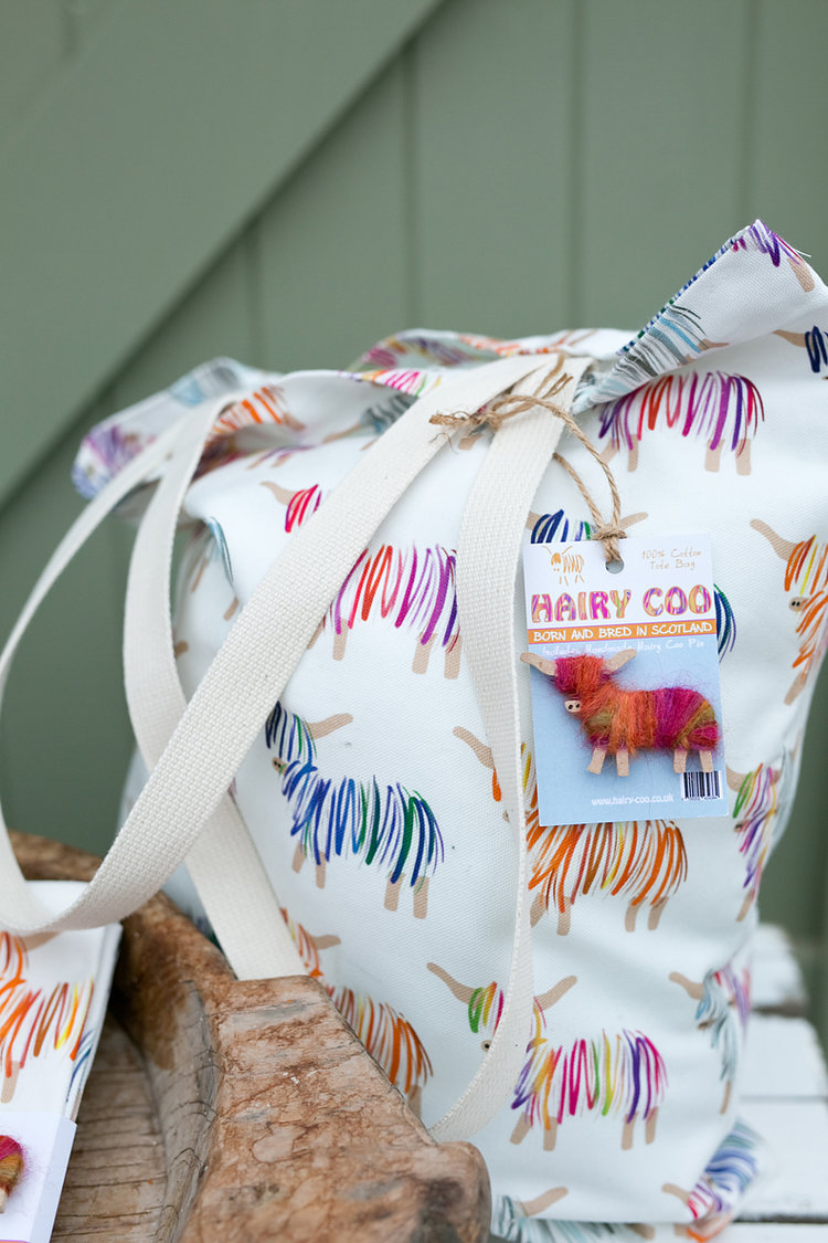 Hairy Coo Tote Bag with Pin Badge