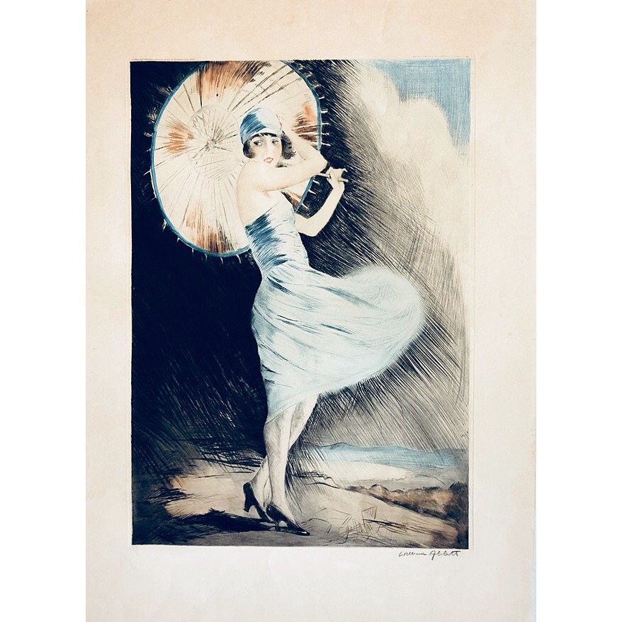 "Young woman with parasol" Etching by William Abott from 1899. 47 x 64 cm