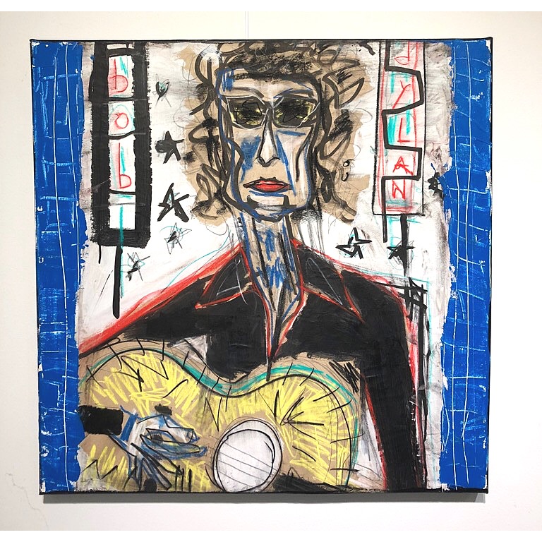 "Bob Dylan" Mixed media on canvas by Derek Garubo. 80 x 80 cm