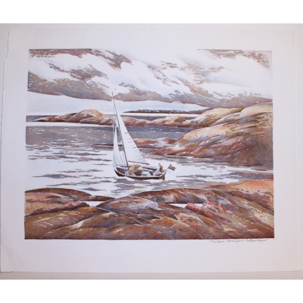 "Sommarsegling" Lithograph by Bengt Andersson Råssbyn. 65 x 54 cm