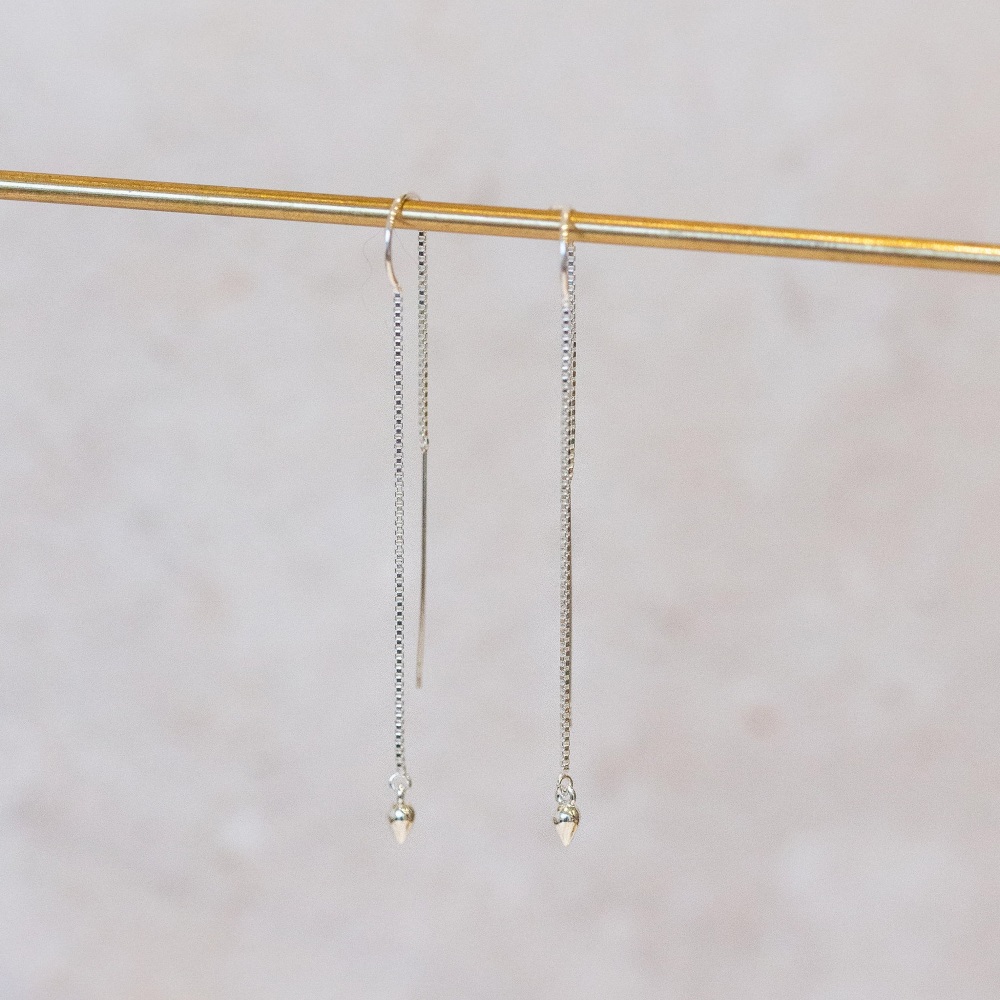 Sterling Silver Threader Earrings with Teardrop Charms by Lucy Kemp