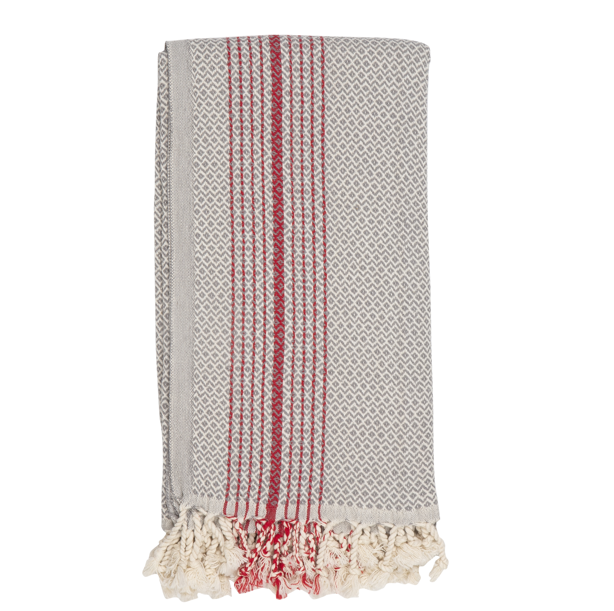 Hammam Towel in Grey with Red Stripes
