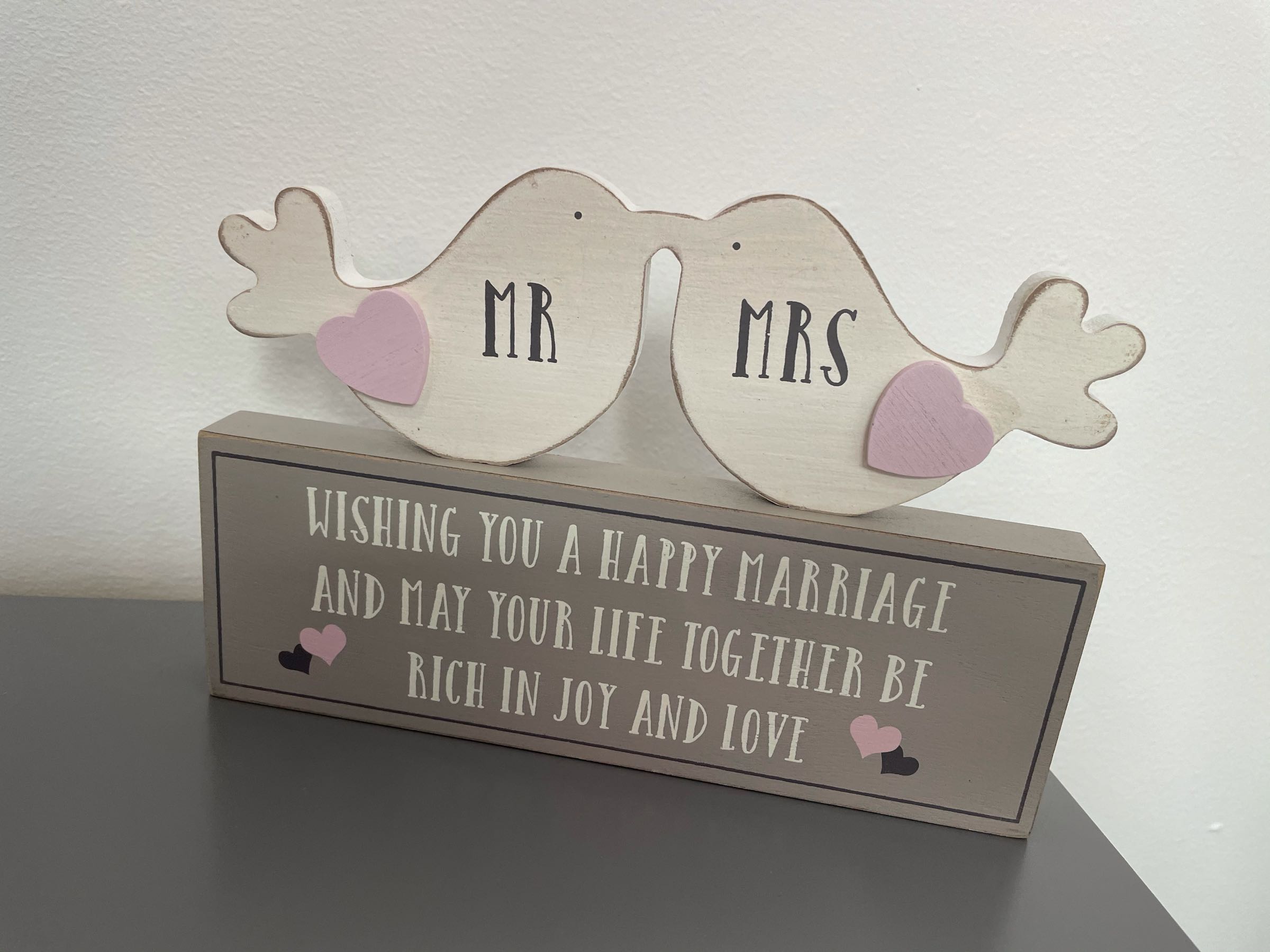Happy Marriage Birds Mantel Plaque