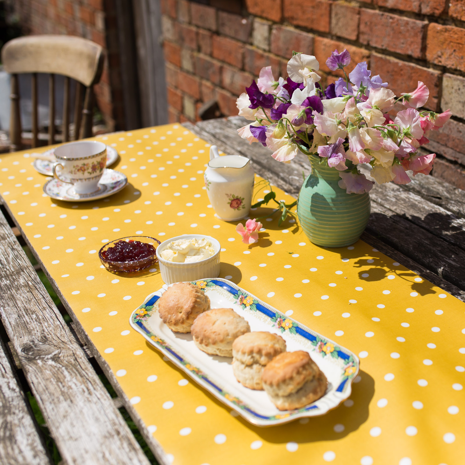 Honey & White Spot Oilcloth by the metre