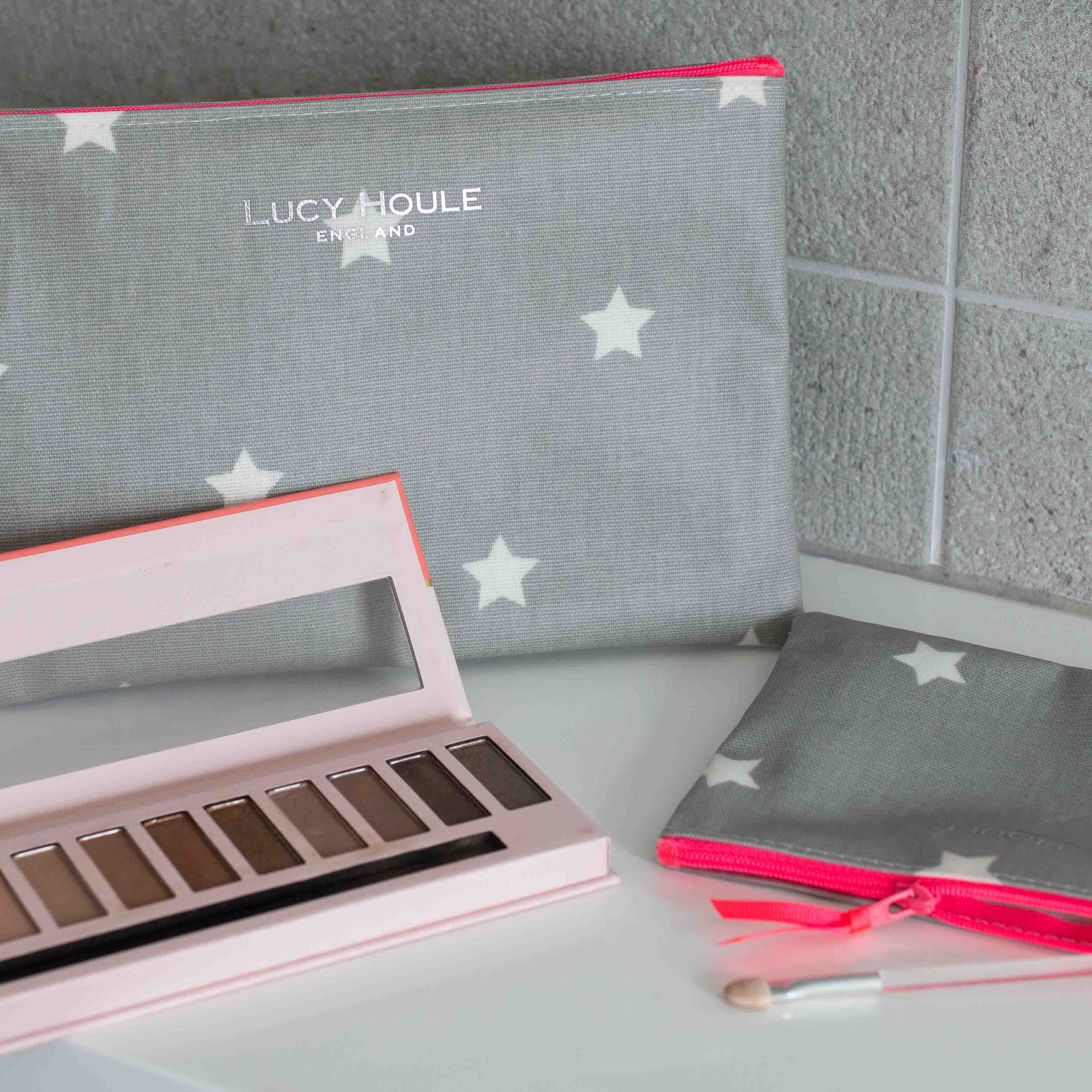 Grey & White Star Make-Up Bag with Pink Neon Zip 'Limited Edition'