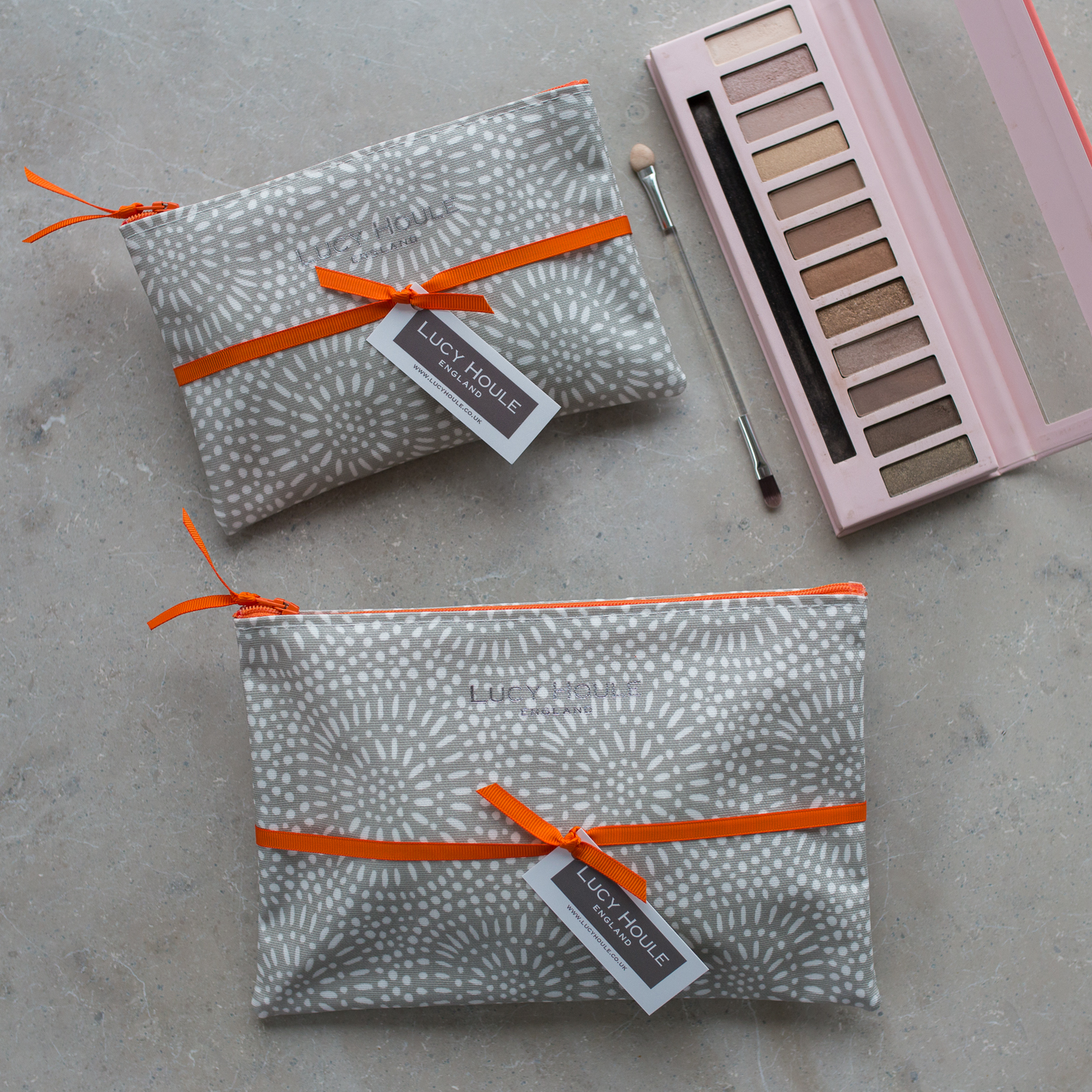 Stone Sunburst  Make-Up Bag with Orange Zip