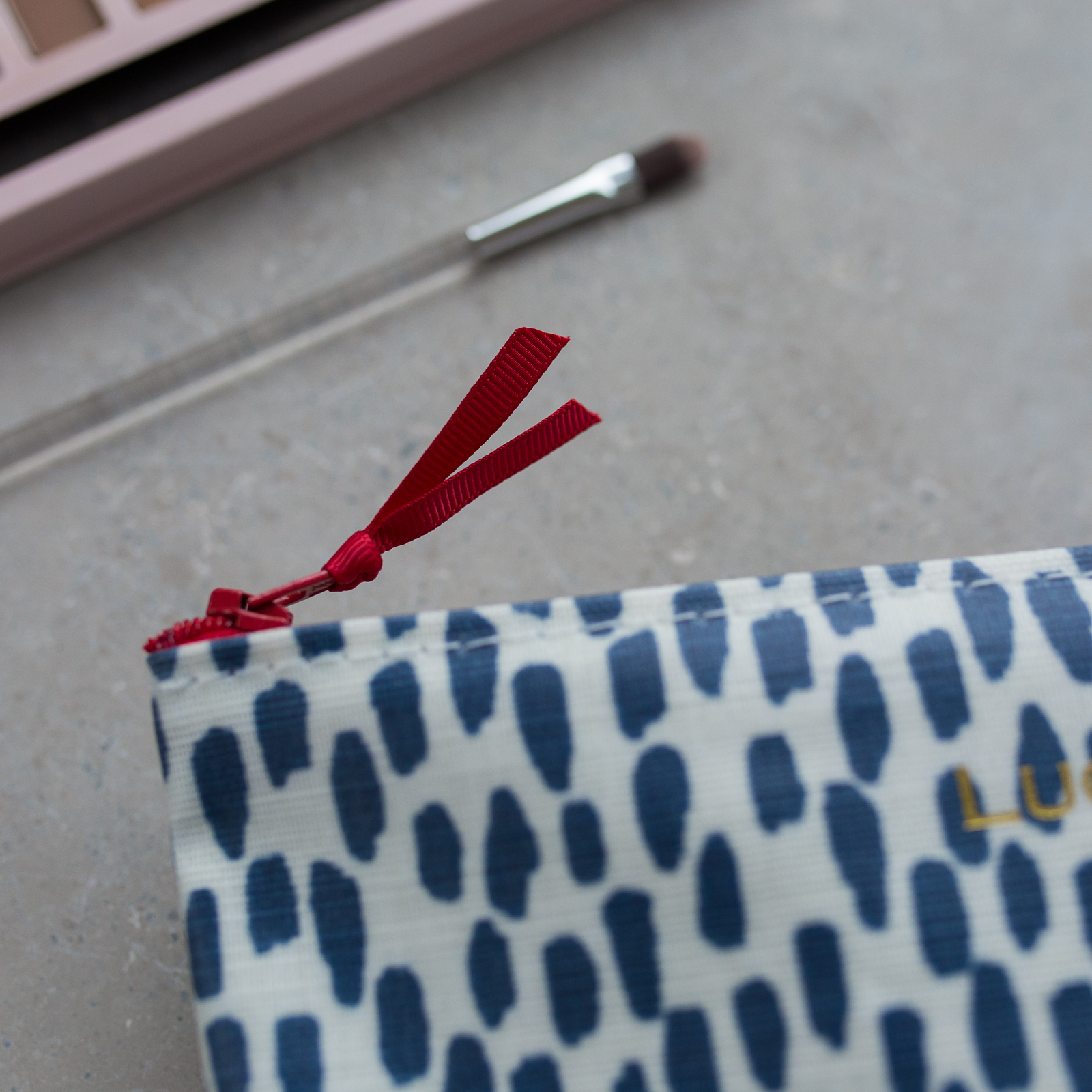 Navy Cobblestone Make-Up Bag with Red Zip