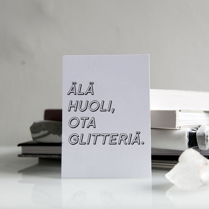 Ainoa Graphic Design: Glitter-postikortti