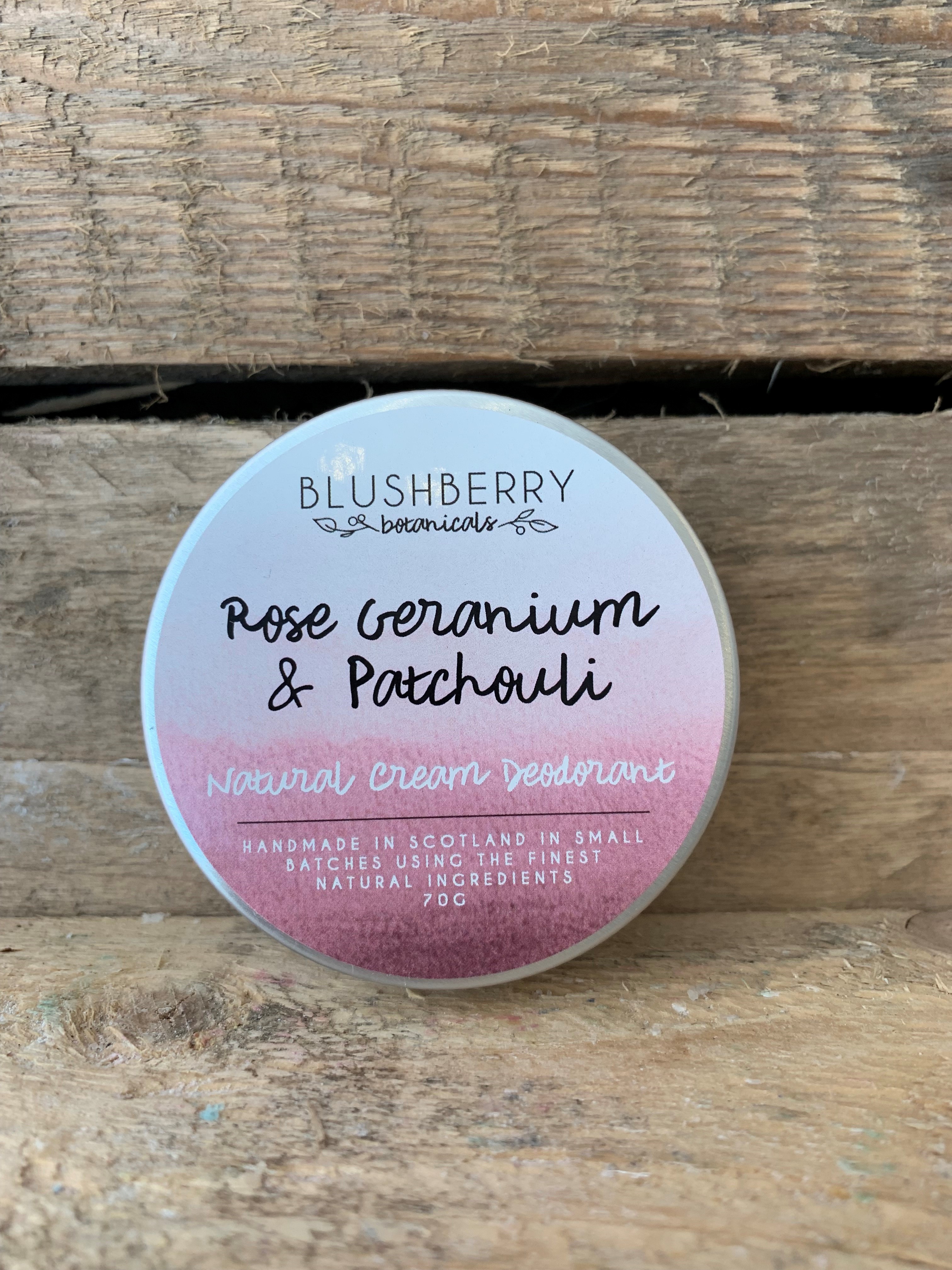 Rose Geranium and Patchouli Blushberry Botanicals Natural Cream Deodorant