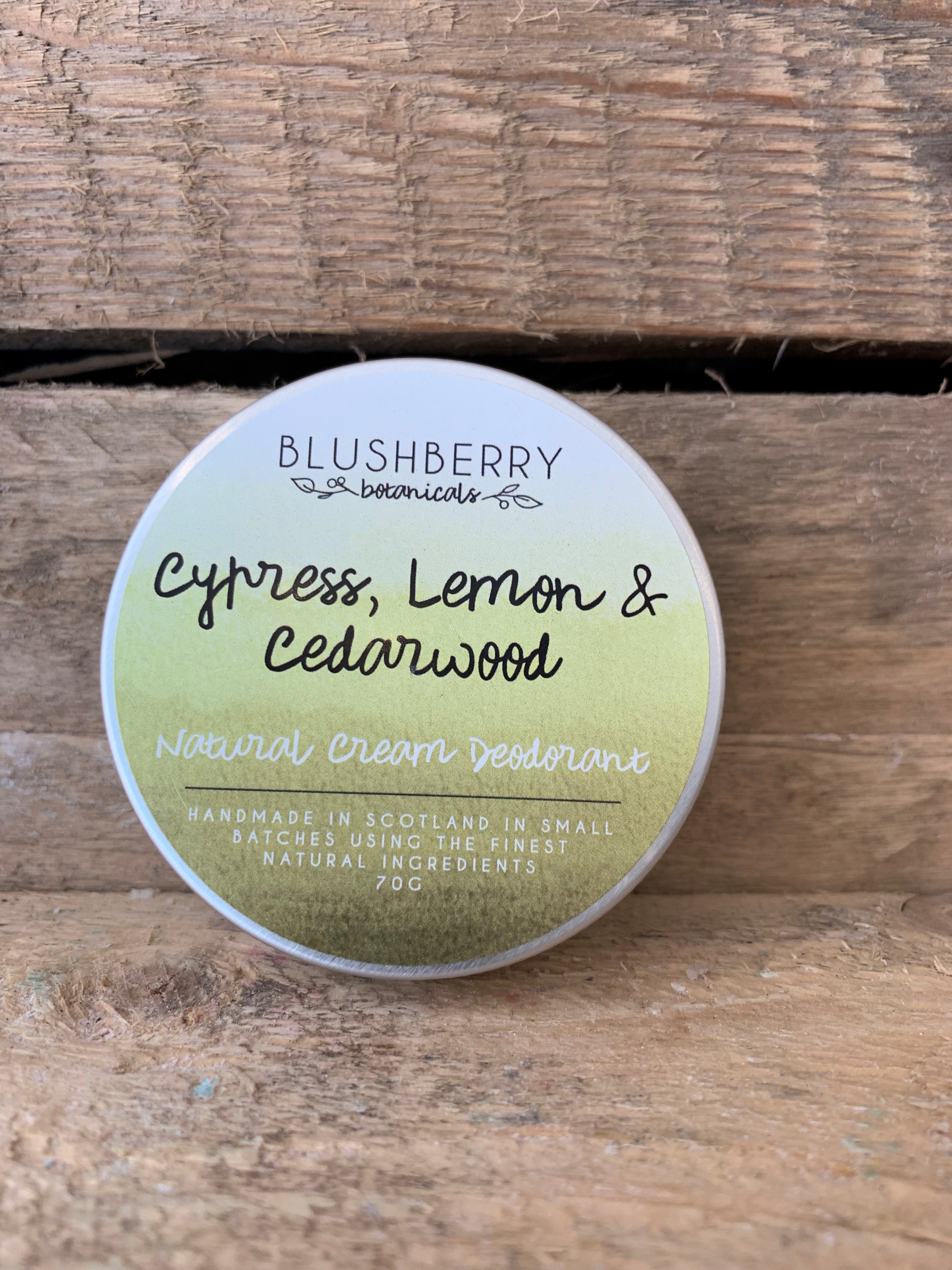 Cypress, Lemon and Cedarwood Blushberry Botanicals Natural Cream Deodorant