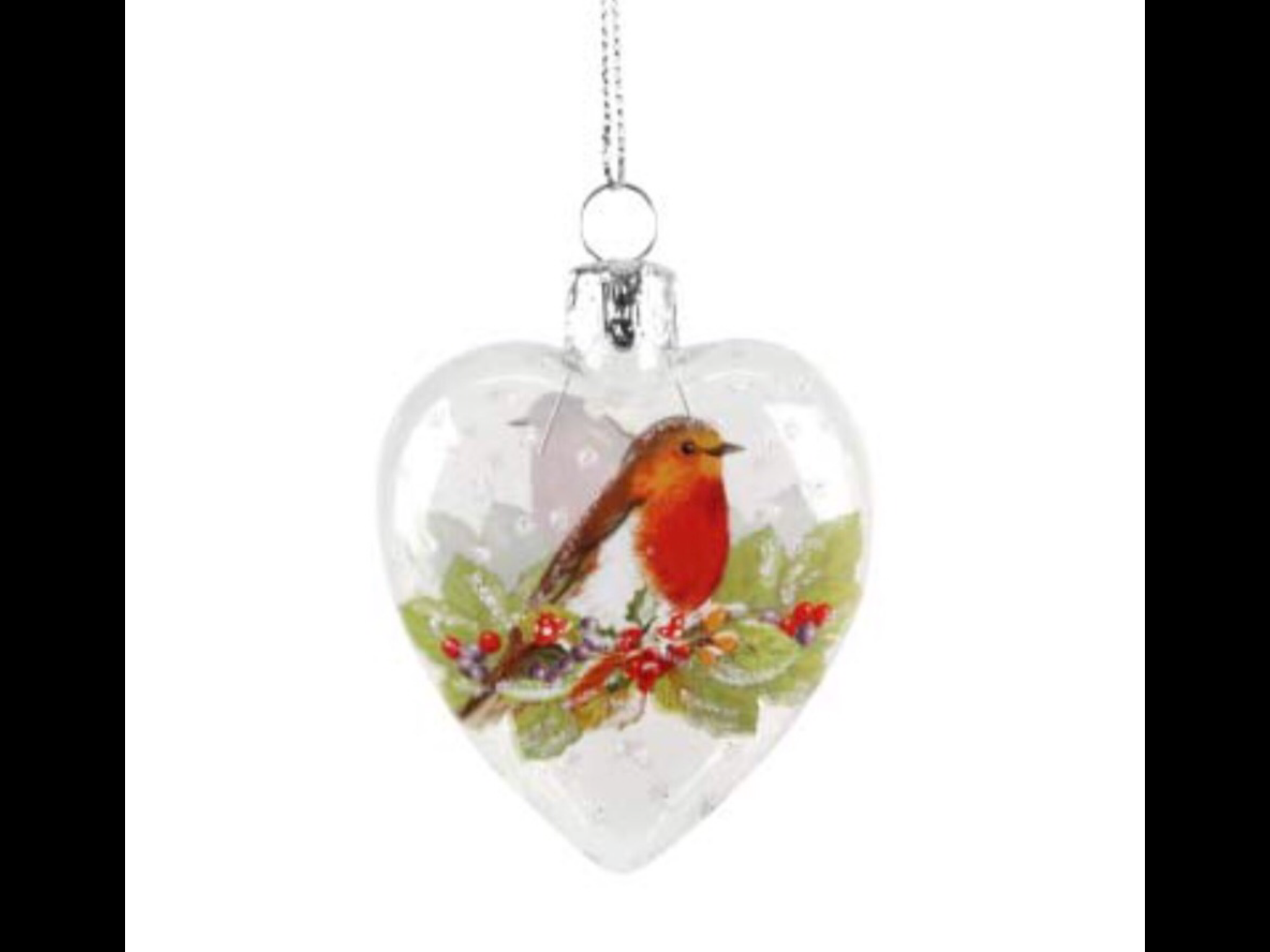 Glass heart with robin