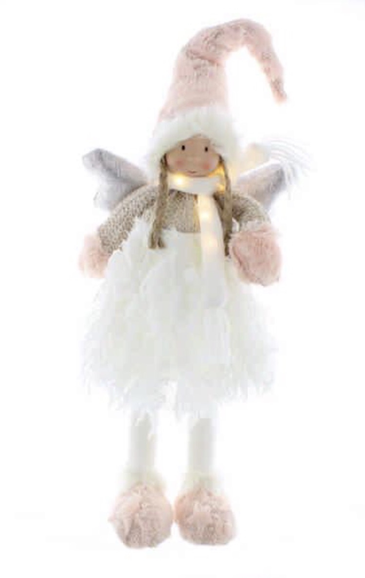 Standing plush angel pink & white led