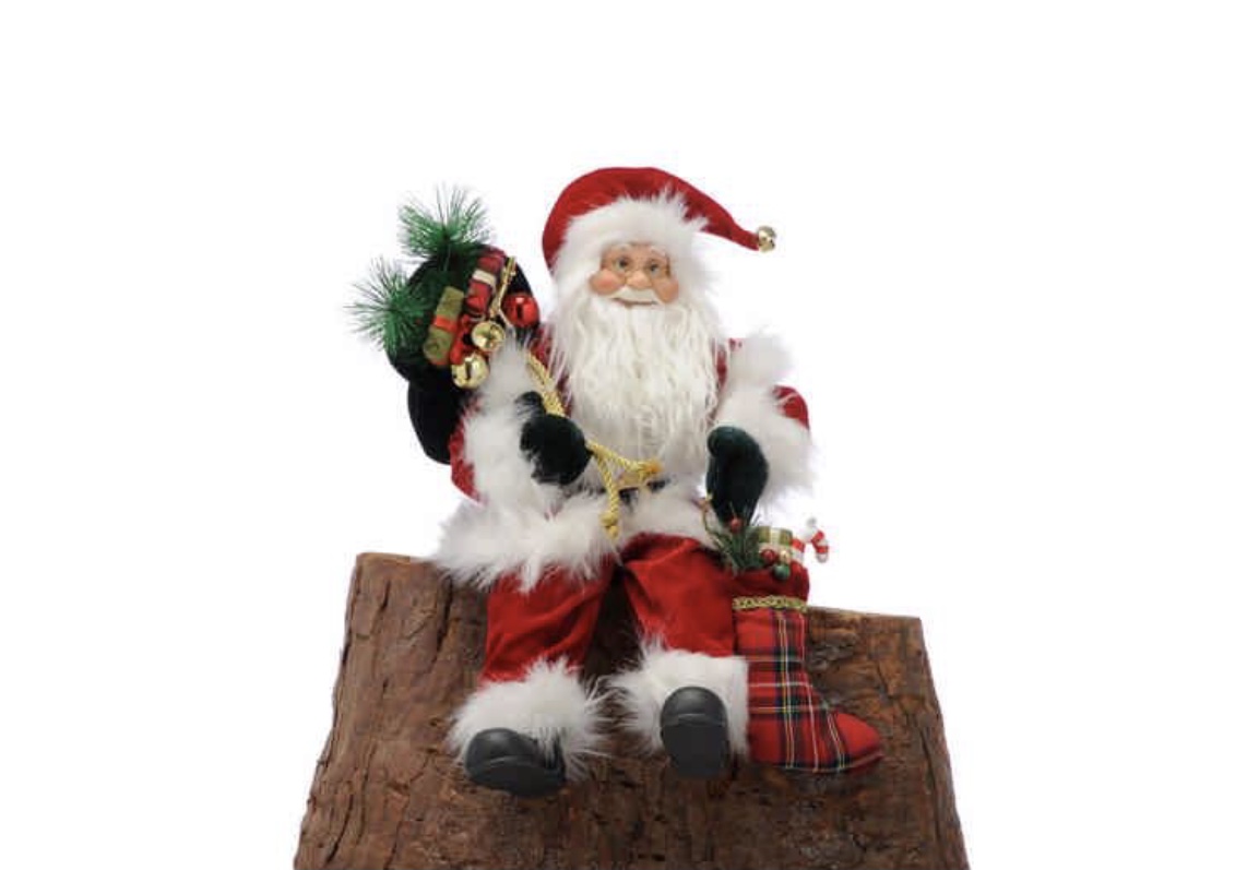 Sitting Santa with tartan stocking