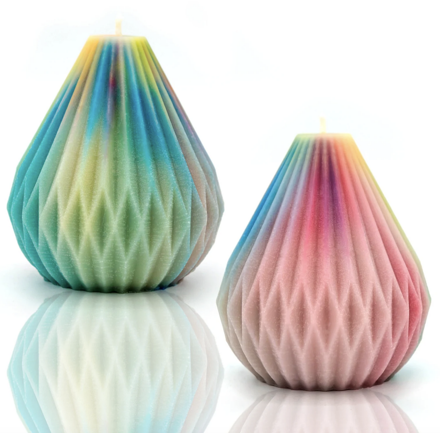 2 x Origami Pear Shaped Lantern Rainbow Candles 