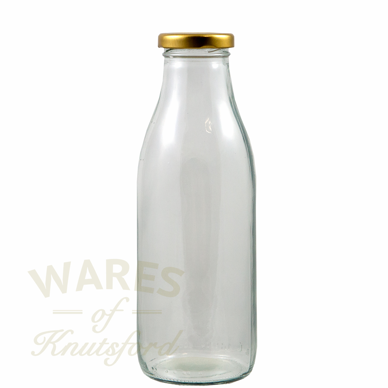 1L Glass Milk Bottle w/gold lid