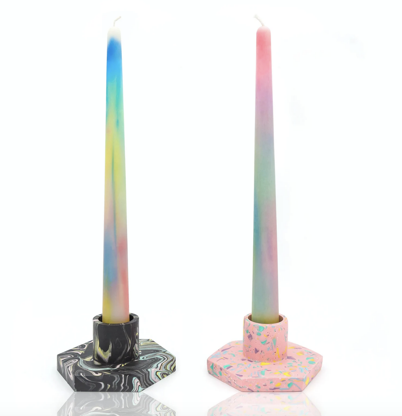 2 x Rainbow Pastel Marble Candles