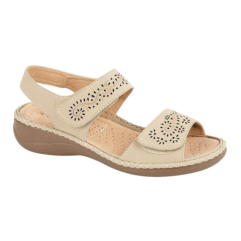 Ladies Beige and Stone Velcro Sandals