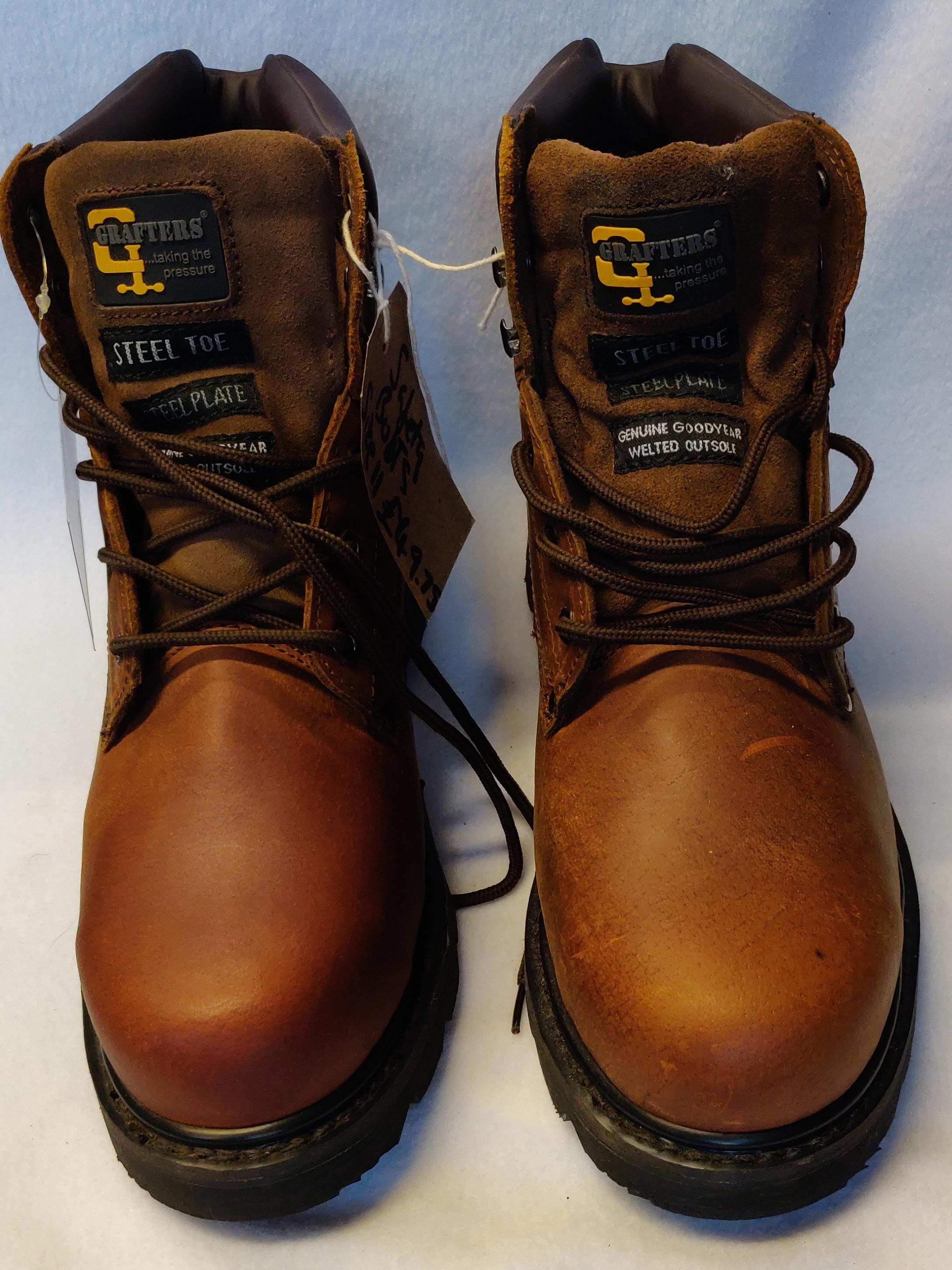 Mens Grafters Brown Leather Steel Safety Boot Size 11