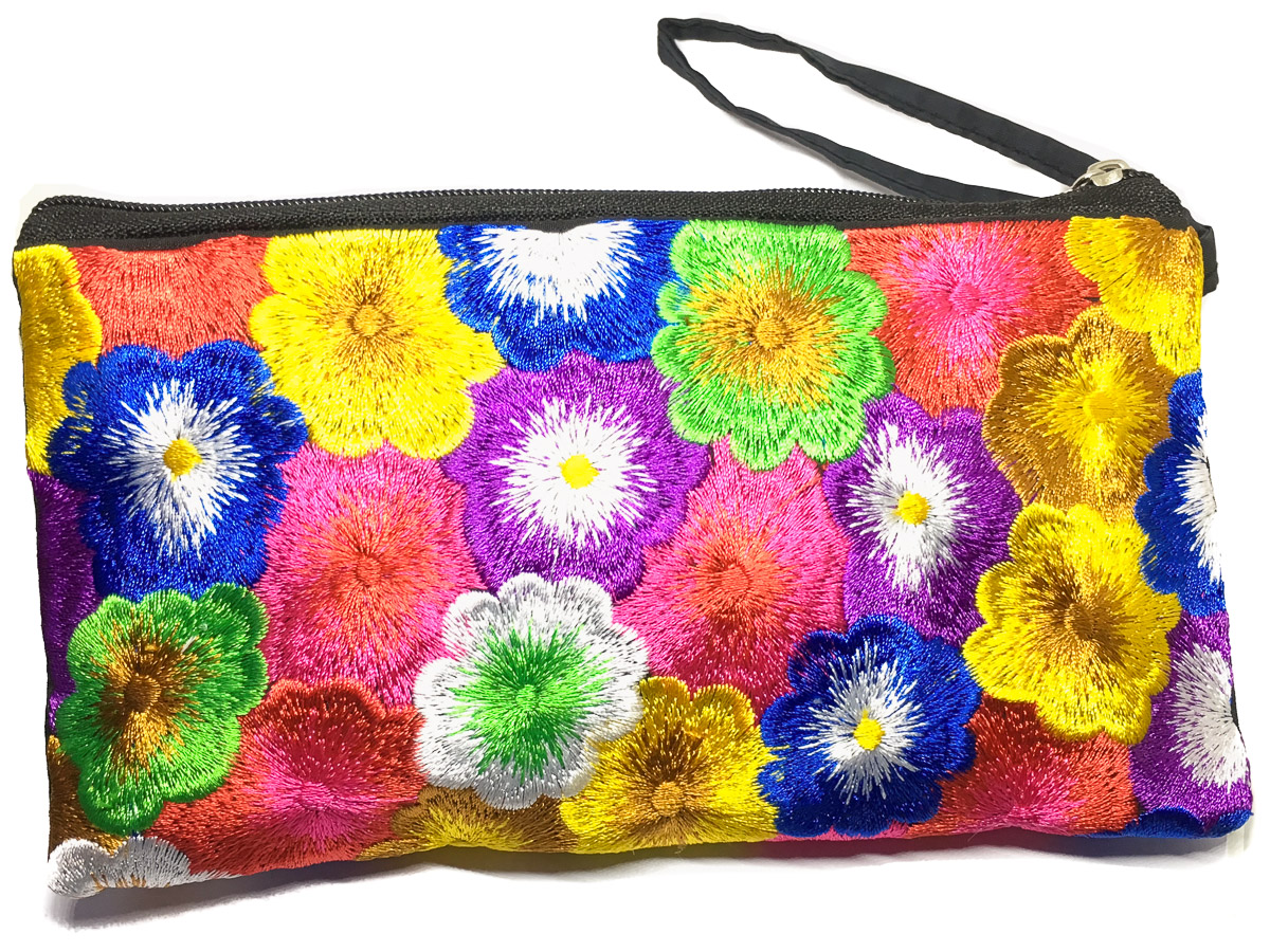 Embroidered Silk Purse 'Crowded Blossoms' Multi