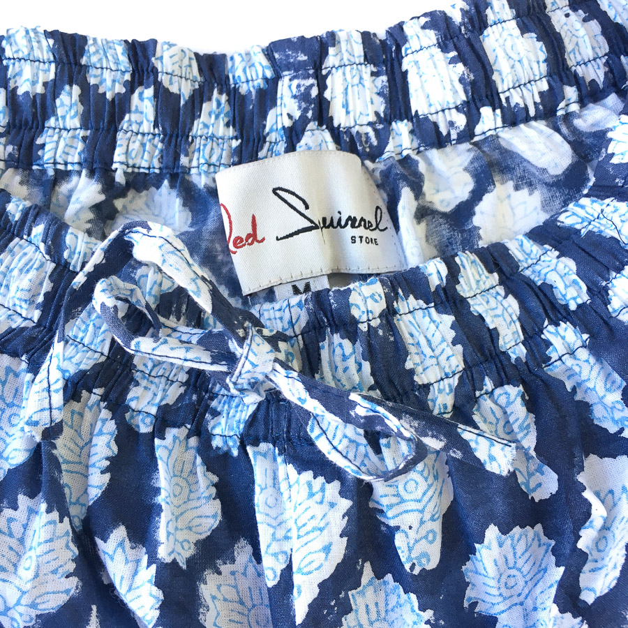 Block Print Pyjama Lounge Pants in Bag - Indigo Blue Motif
