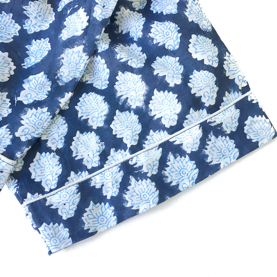 Block Print Pyjama Lounge Pants in Bag - Indigo Blue Motif