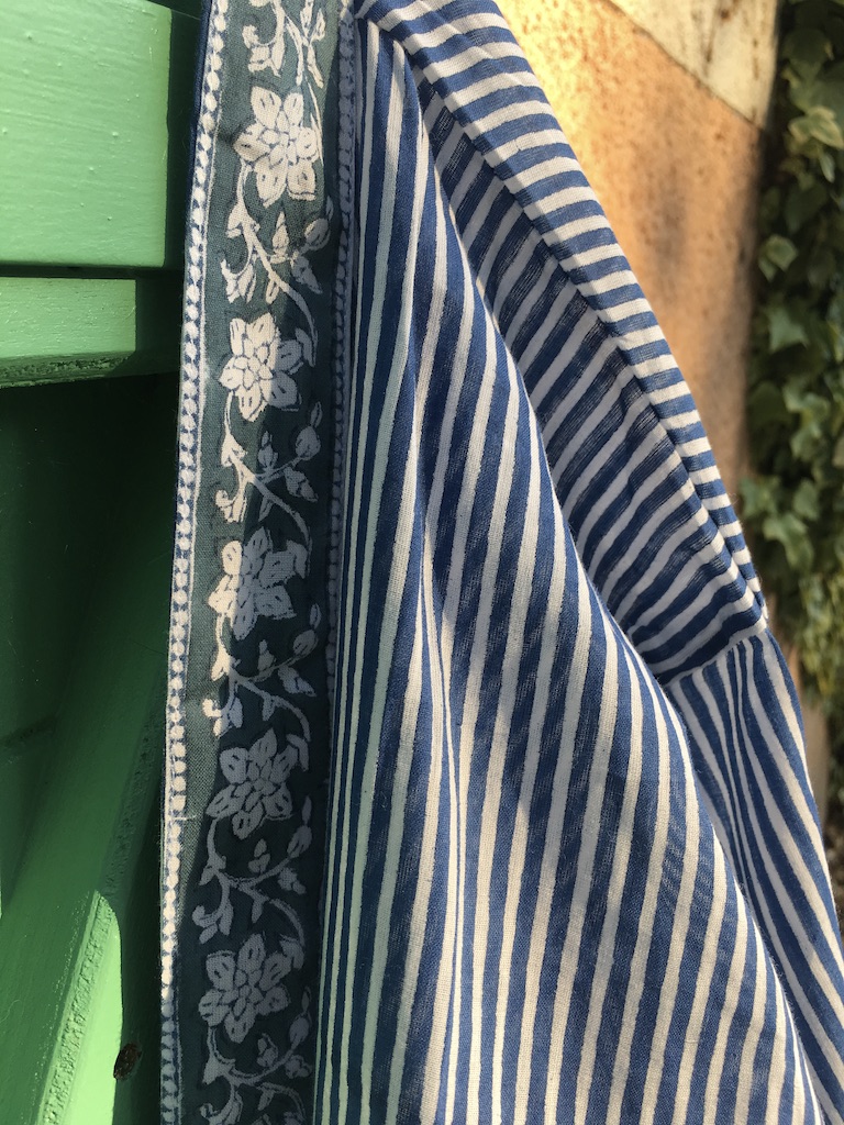 Block Print Kimono Robe Stripe Indigo Blue & White
