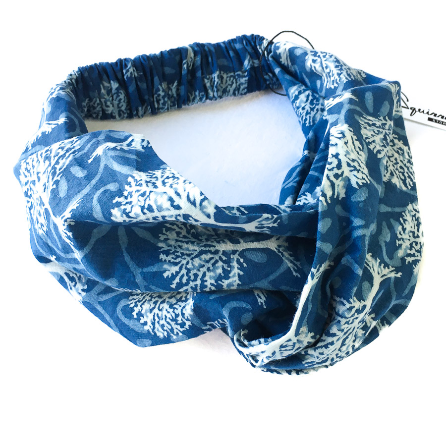 Turban Headband - Indigo Blue Frond Motif