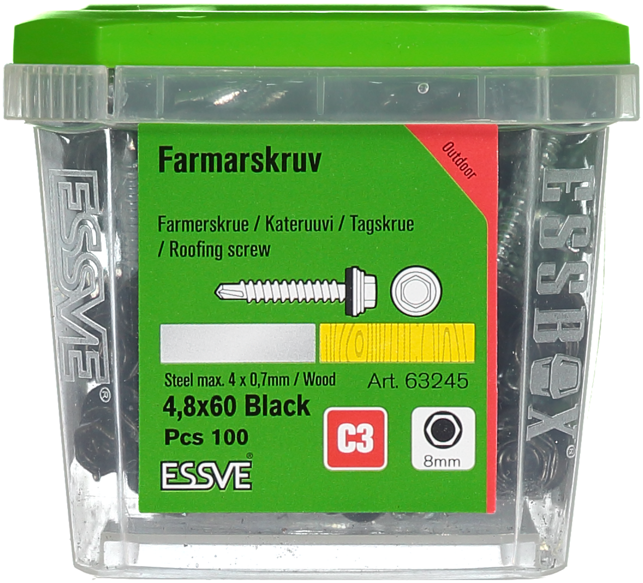 Farmarskruv borrspets sexkants M bricka svart 4,8x60 100