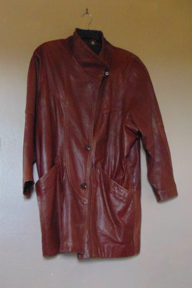 Ladies Brown Leather Waist Length Coat - size S/M