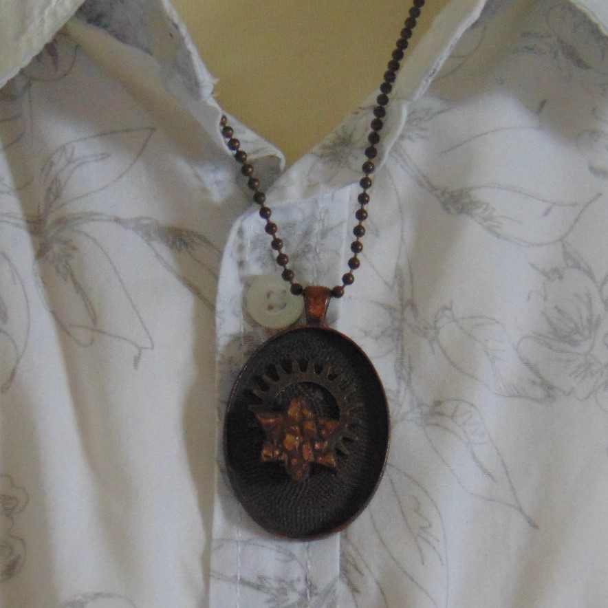 Necklace - Coppered Pendant with Cog & Star in the Centre