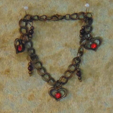 Bracelet - Bronze Hearts & Garnet Beads