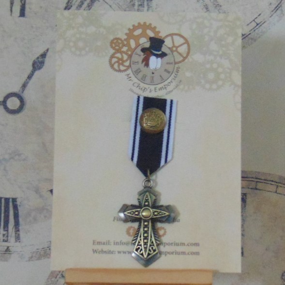 Medal #9 - Gothic cross with black & white ribbon