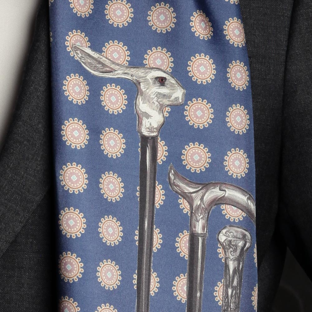 Light blue scarf walking canes design scarf with full fringe