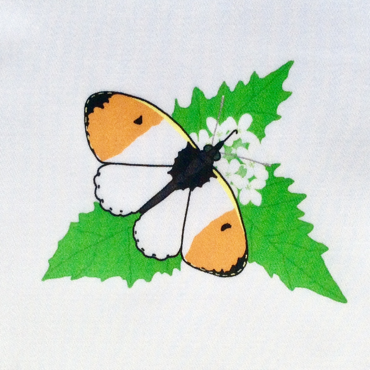 Garden butterflies fabric strip - organic sateen