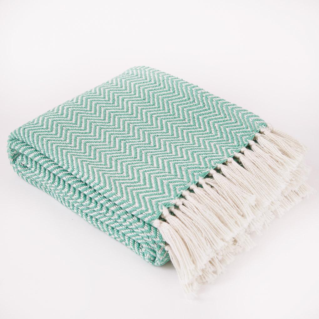 Weaver Green  - Herringbone Blanket - Aqua