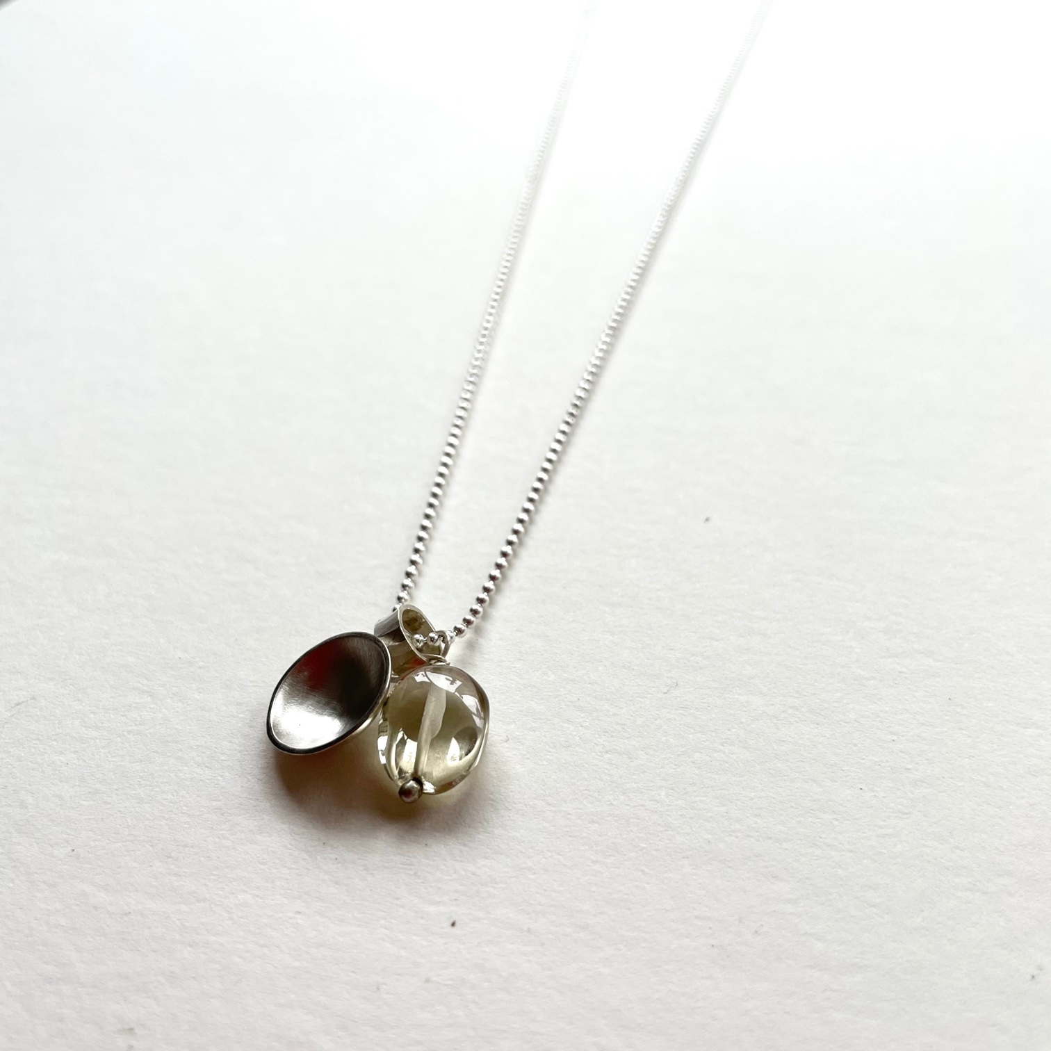 Silver and cloudy quartz pendant necklace by Karen Parker