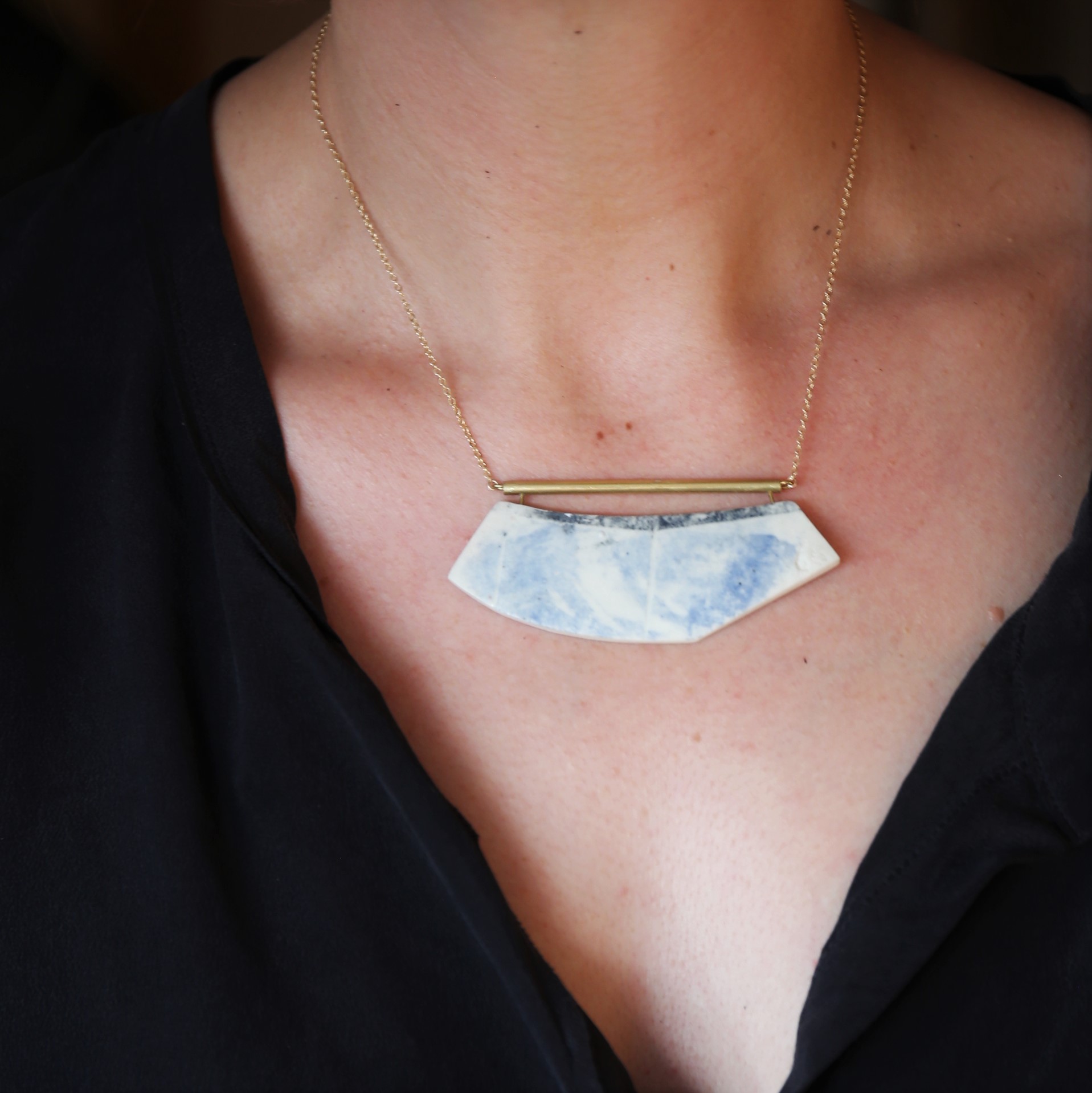 Porcelain and Brass Bar necklace by Clay Shed Studio