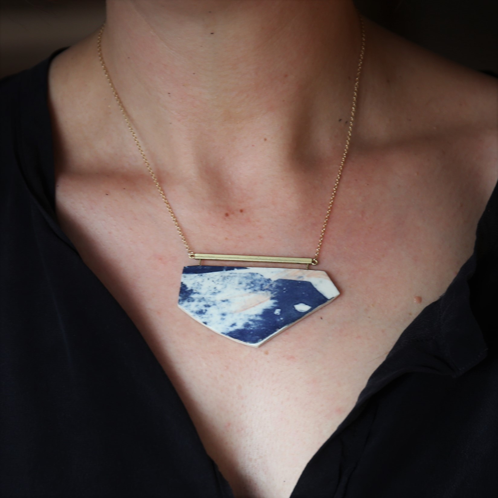 Porcelain and Brass Bar necklace by Clay Shed Studio